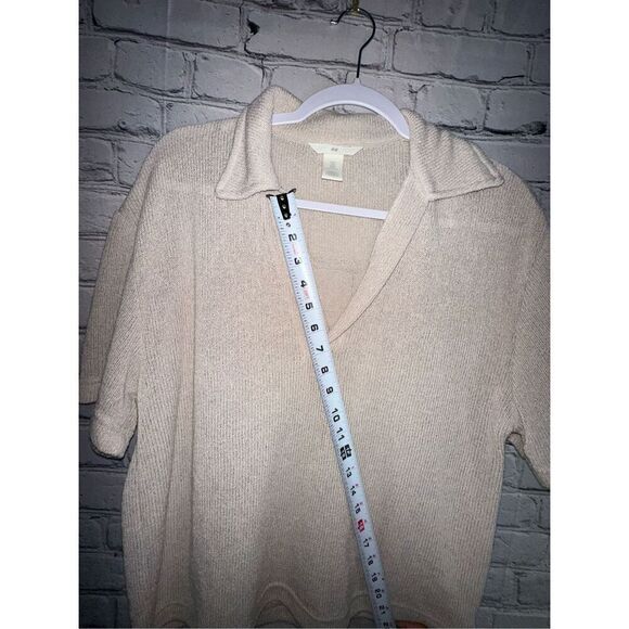 H&M KNIT TOP WITH COLLAR WOMEN’S MEDIUM CREAM/TAN/BEIGE - Picture 7 of 9